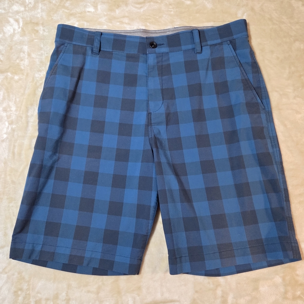 Nike Dri-fit Golf Shorts Blue Checkered Flat Front Shorts Active